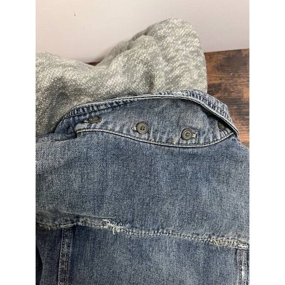 Free People Women’s Blue Denim Distressed Hooded Jacket Sz Small Removable Hood - Picture 8 of 8